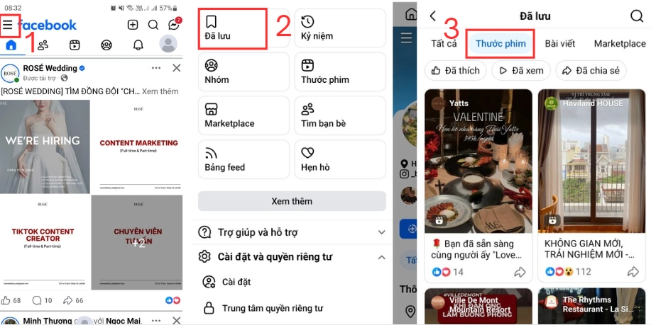 Thao tác xem lại Reels trong mục “Đã lưu” trên điện thoại