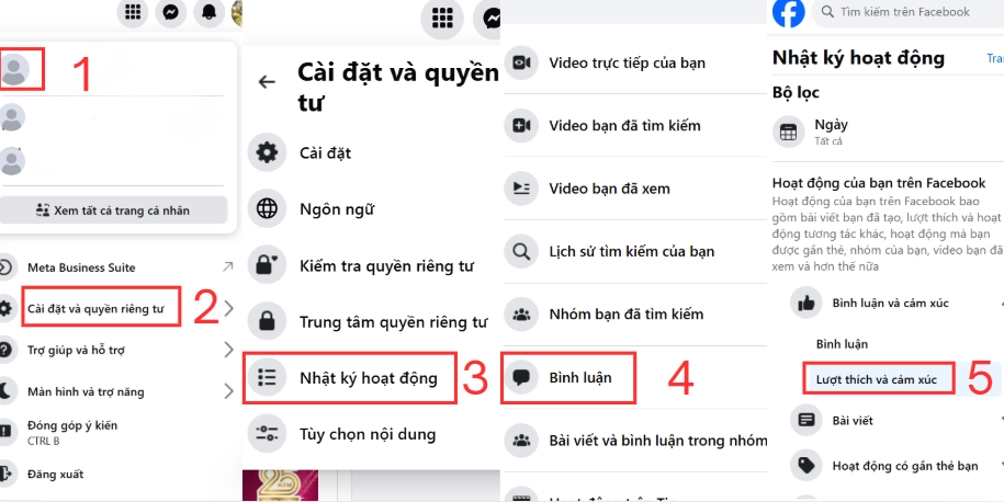 Chọn mụcLượt thích và cảm xúc (Likes and reactions)để tìmlại Reels bạn đã tương tác