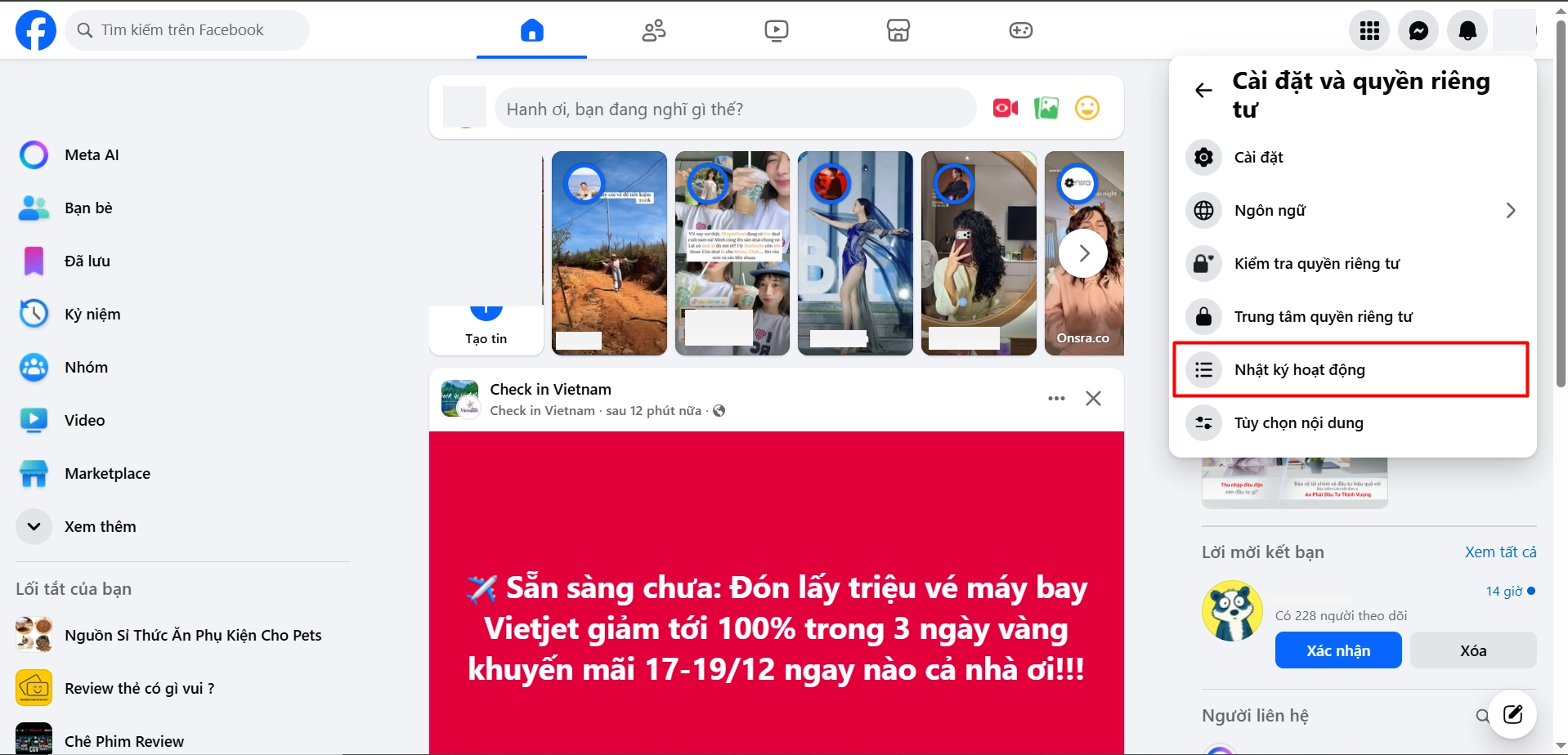 Mở Nhật ký hoạt động của bạn
