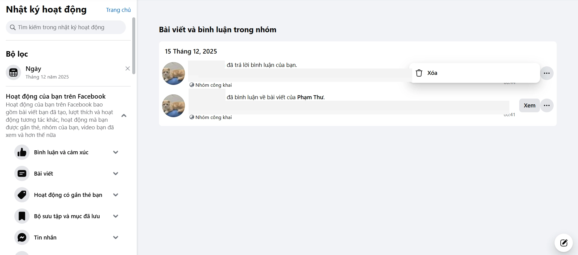 Xóa thủ công từng bài