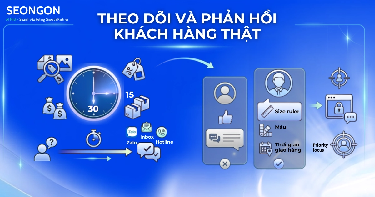 Theo dõi và phản hồi khách hàng thật nhanh chóng trong 15 - 30 phút để tận dụng thời điểm nhu cầu mua hàng lên cao.