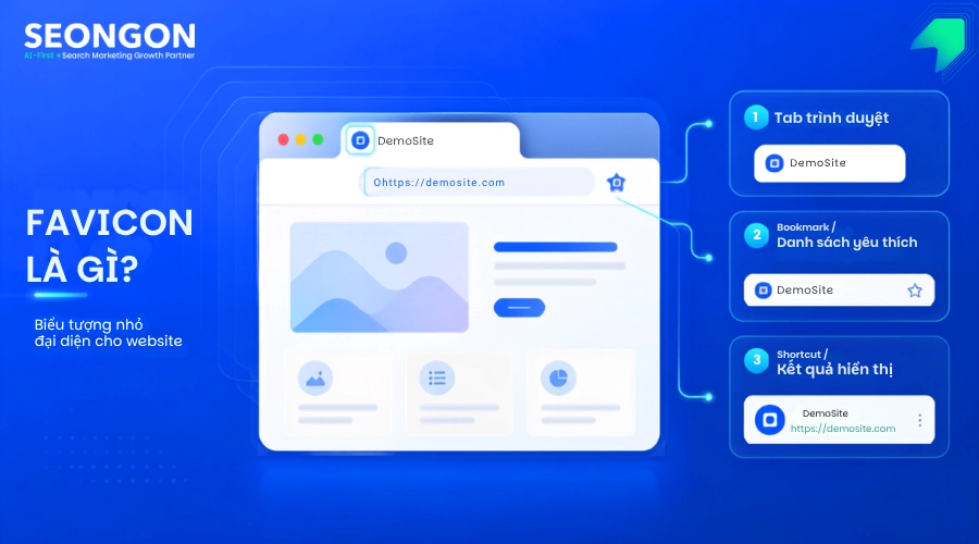 Favicon là gì? Biểu tượng hình ảnh nhỏ (định dạng .ico, .png, .svg) đại diện thương hiệu giúp tăng khả năng nhận diện website