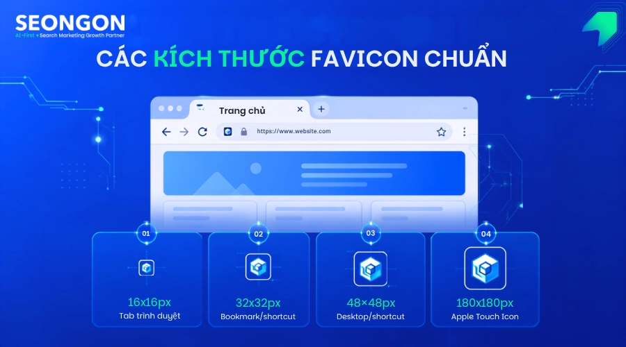 Một số kích thước favicon phổ biến