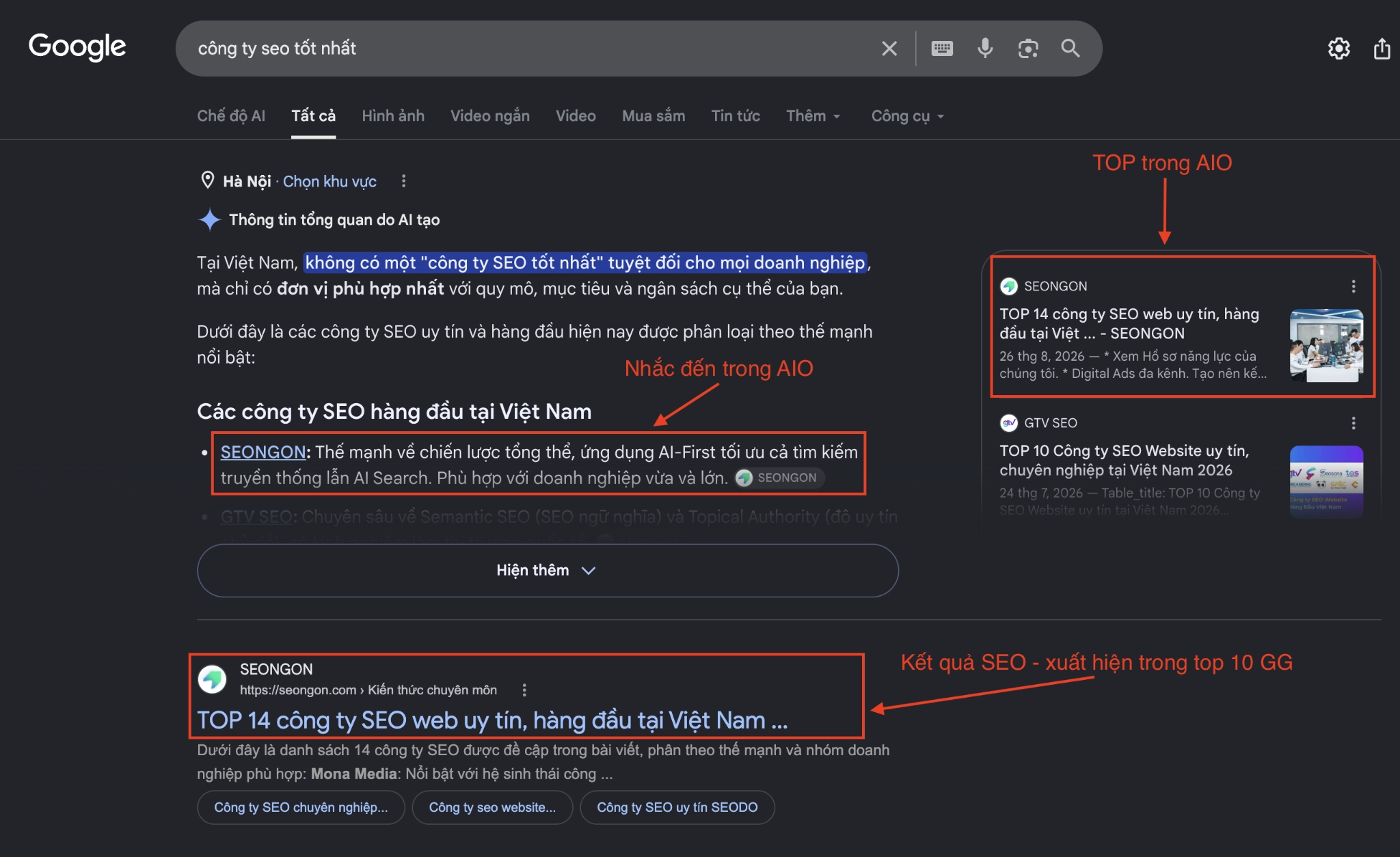 Kết quả truy vấn hiển thị bằng AI Overviews