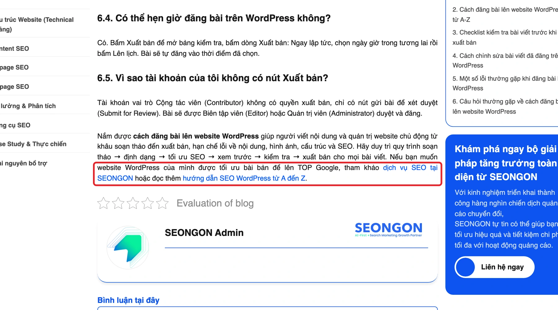 Ví dụ Linked Mention có liên kết về SEONGON