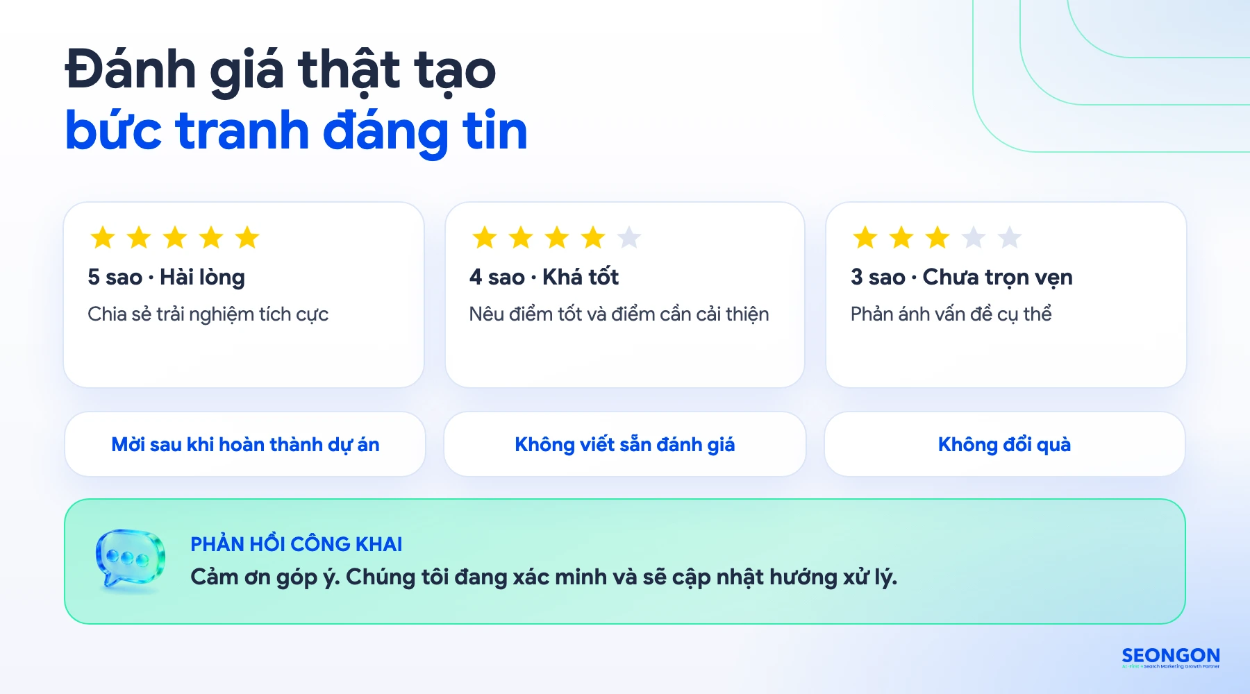 Đánh giá thật từ khách hàng và phản hồi công khai
