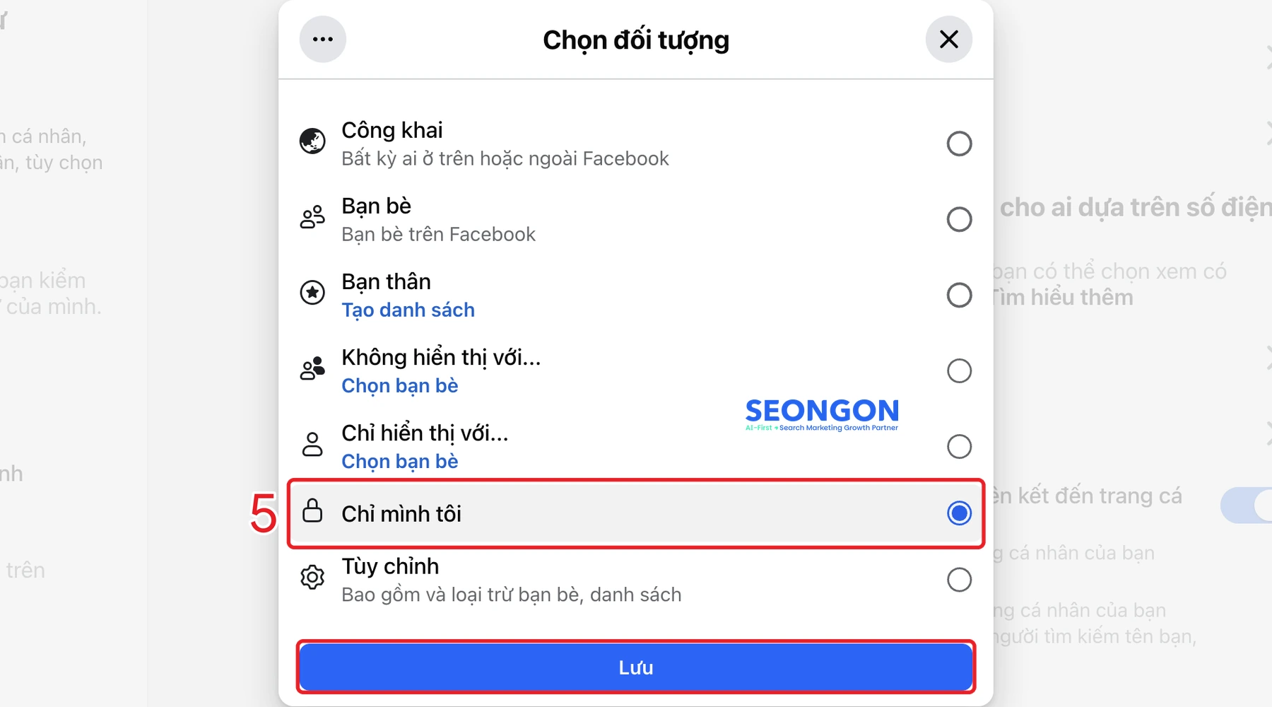 Chọn Chỉ mình tôi để ẩn danh sách bạn bè Facebook