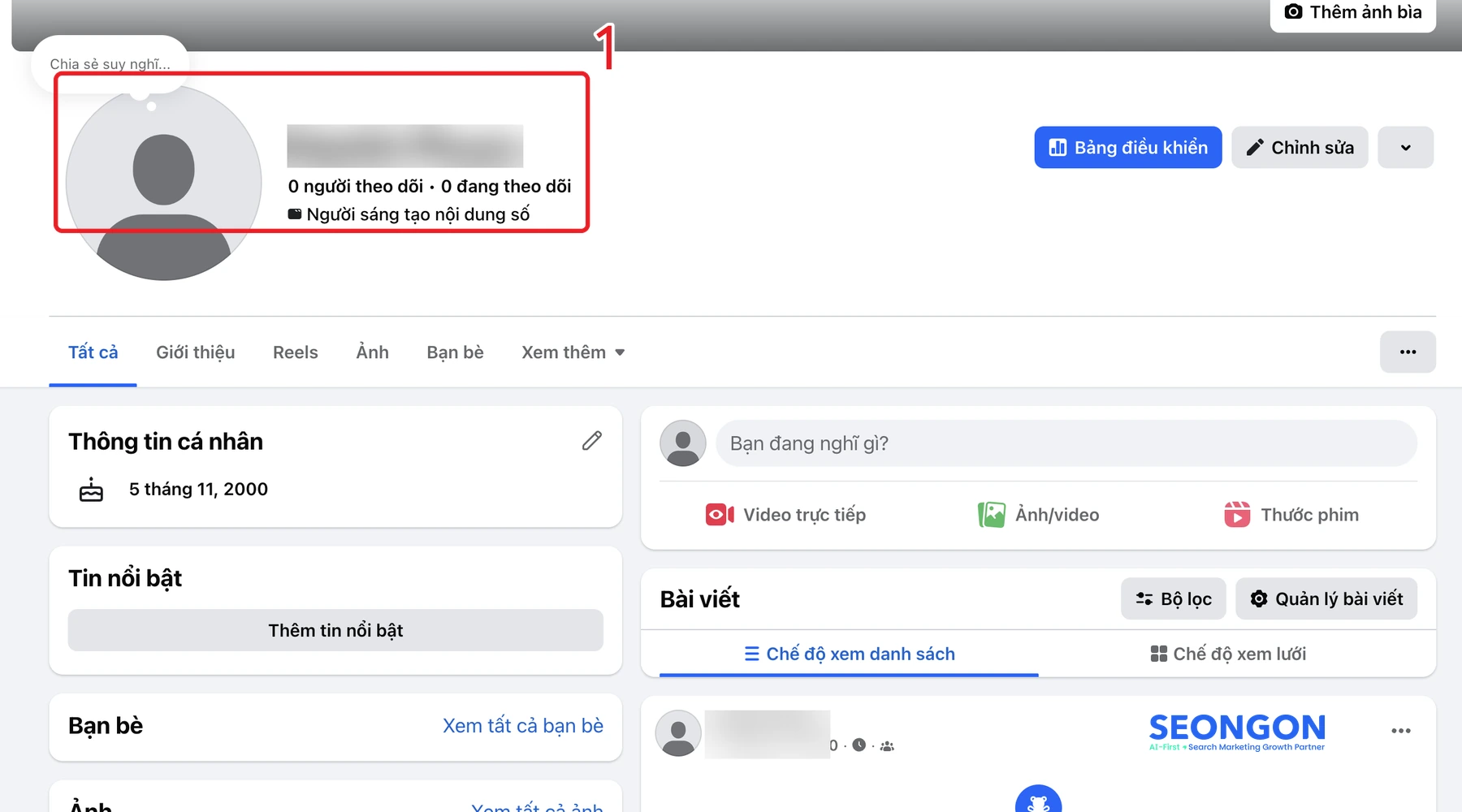 Mở trang cá nhân Facebook