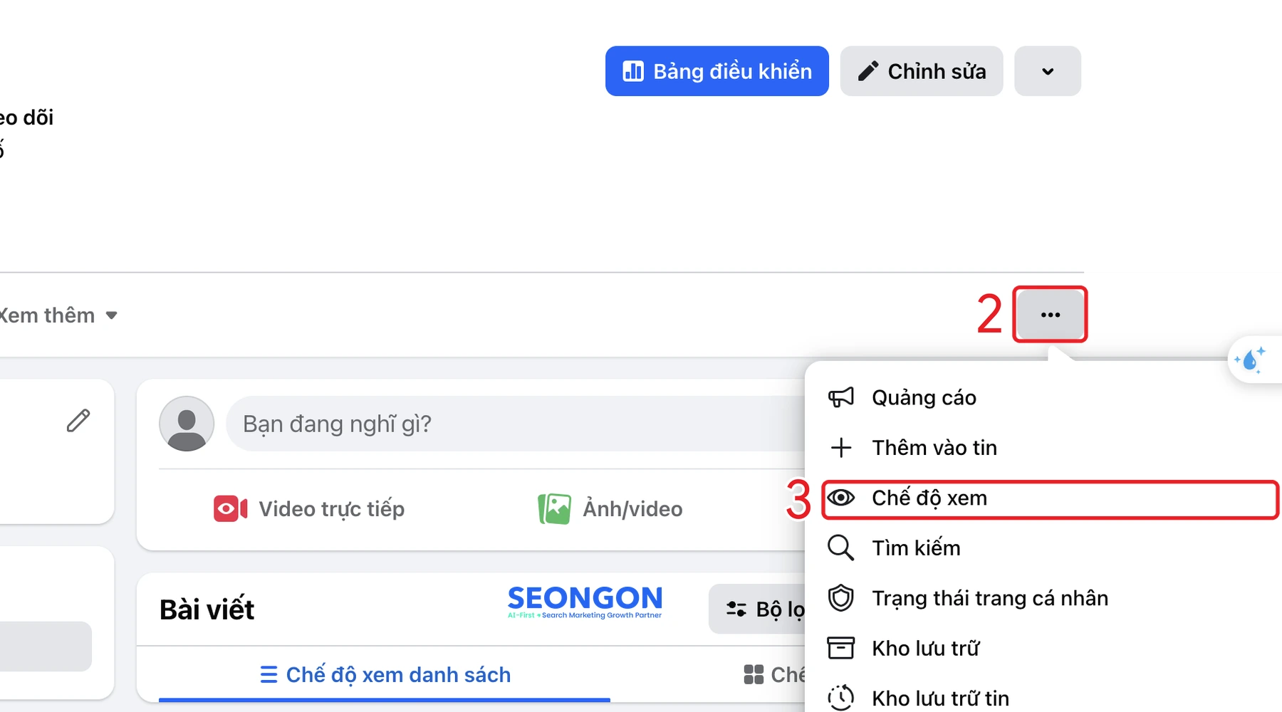 Chọn Chế độ xem trên trang cá nhân Facebook