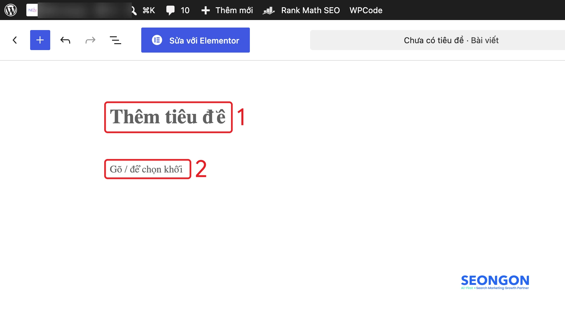 Trình soạn thảo WordPress: ô Thêm tiêu đề và vùng nhập nội dung