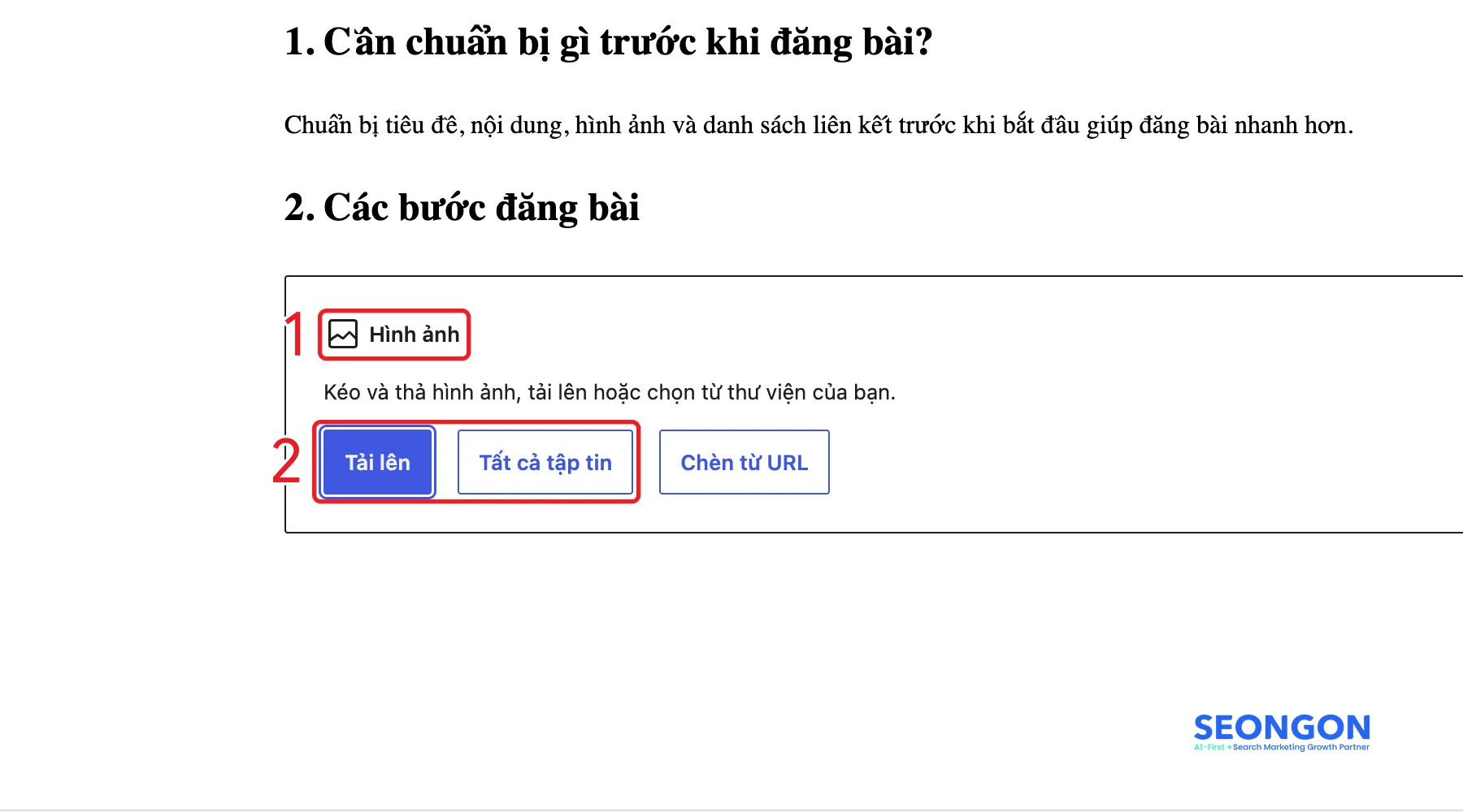Khối Hình ảnh với nút Tải lên và Tất cả tập tin