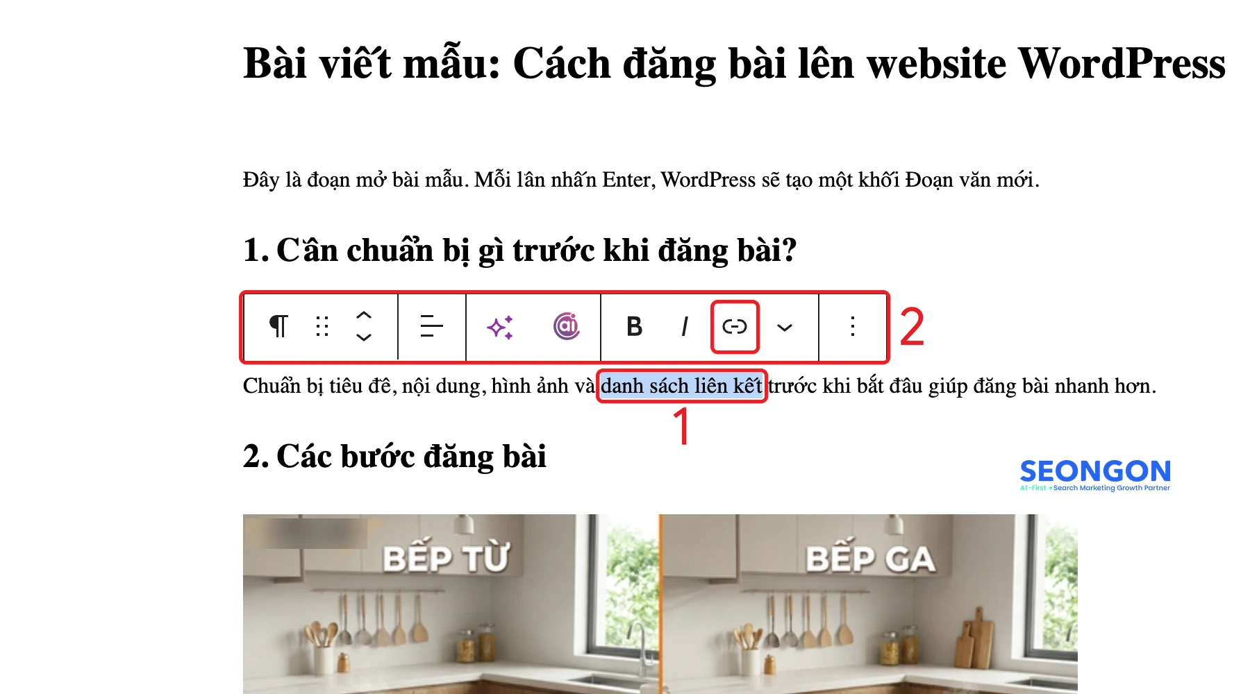 Bôi đen chữ và bấm biểu tượng liên kết trên thanh công cụ