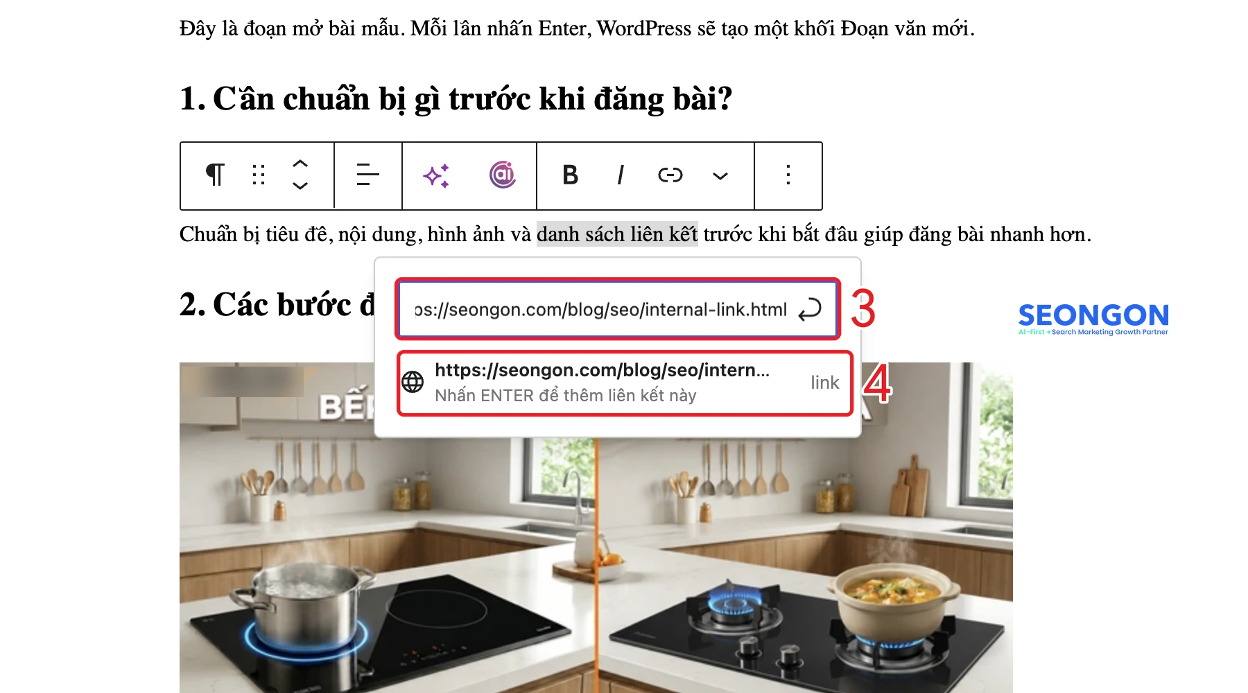 Dán URL và nhấn Enter để gắn liên kết