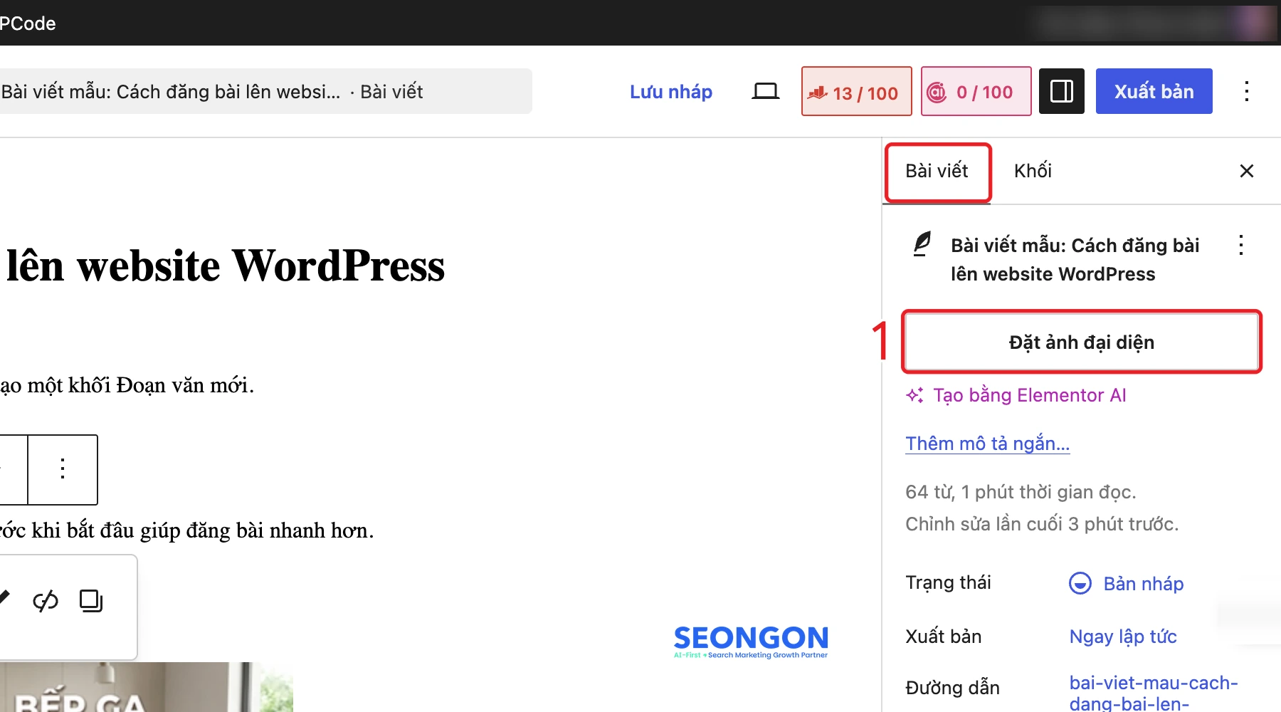 Bấm Đặt ảnh đại diện trong tab Bài viết