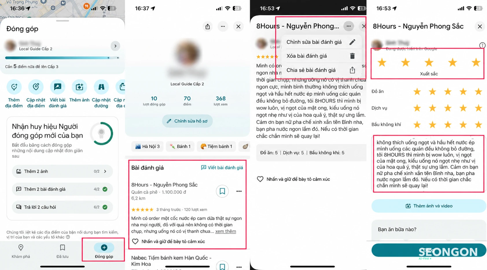 Giao diện tùy chọn Chỉnh sửa bài đánh giá trên Google Maps.