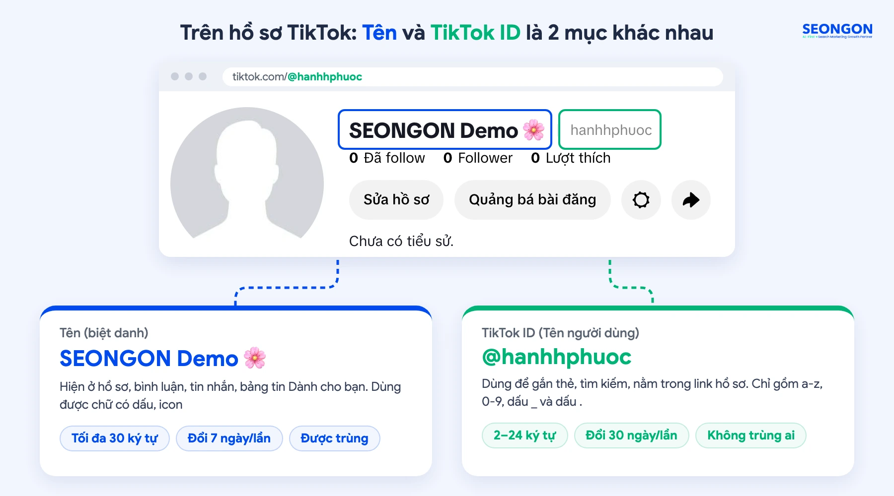 Tên TikTok và TikTok ID trên trang hồ sơ TikTok