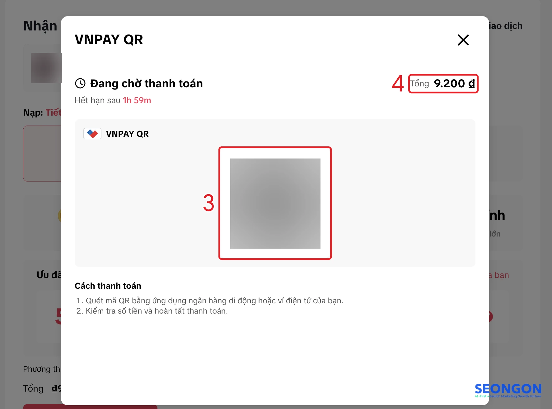 Mã VNPAY QR và tổng tiền cần thanh toán