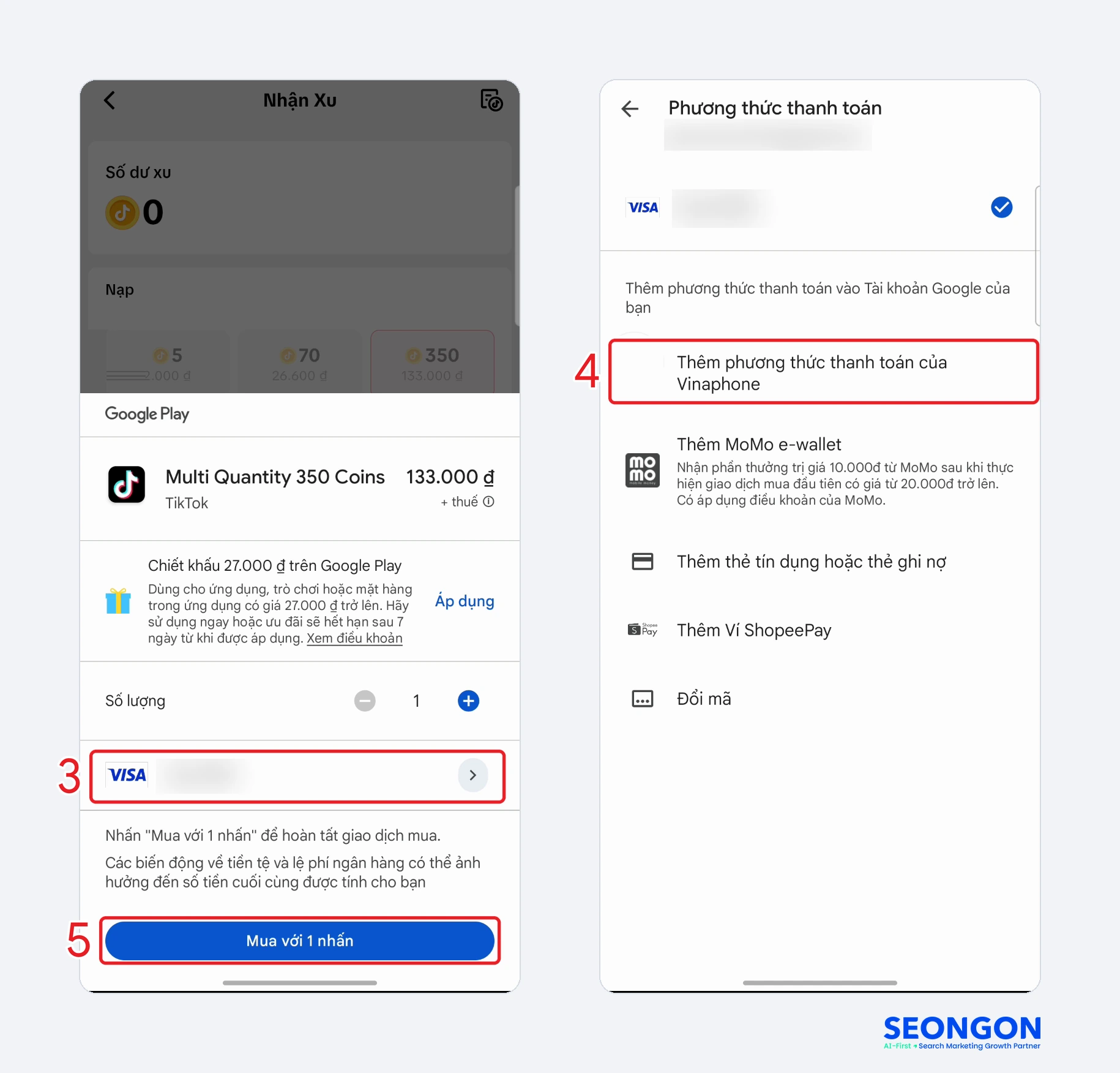 Thêm phương thức thanh toán qua nhà mạng trên Google Play để nạp xu TikTok bằng tiền điện thoại