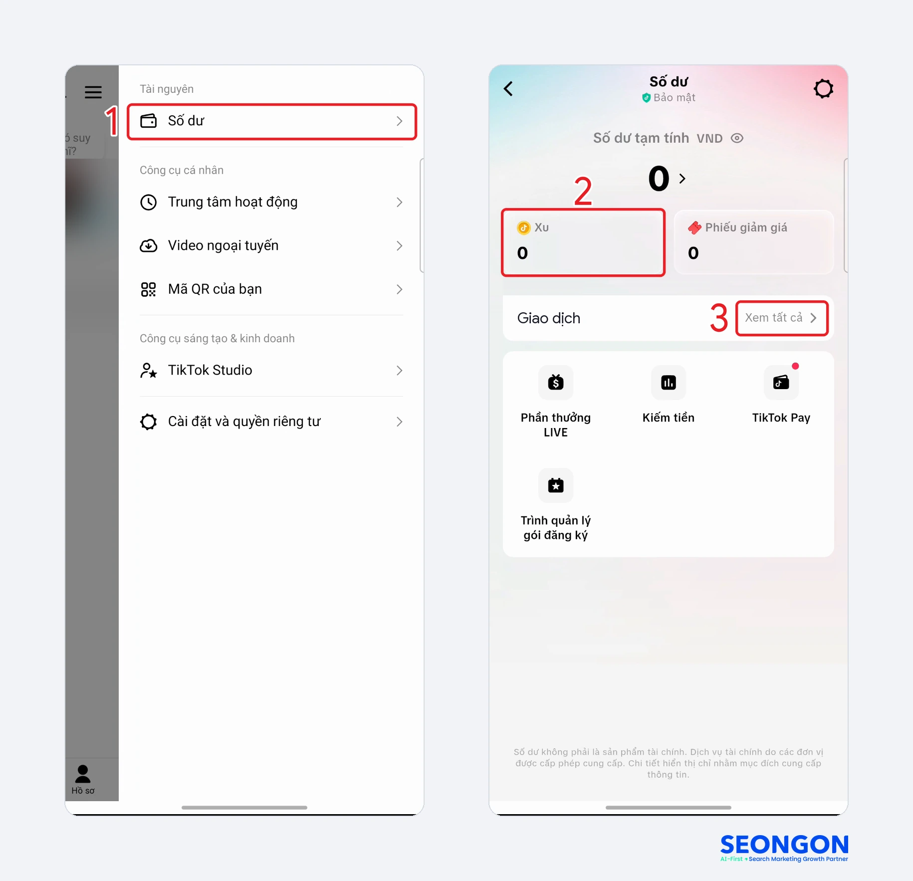 Kiểm tra số dư xu và lịch sử giao dịch trong ứng dụng TikTok