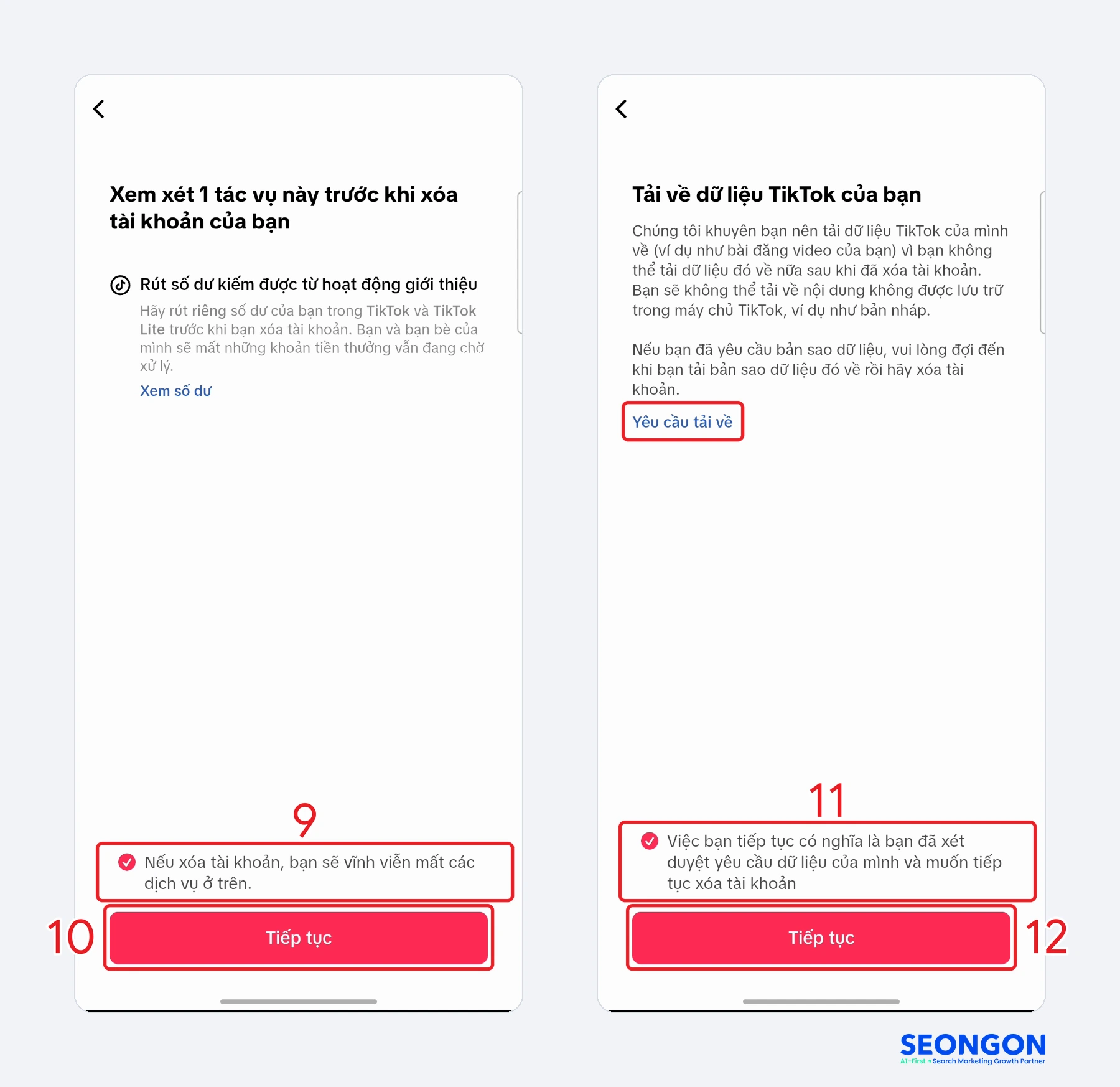 Xác nhận mất số dư, yêu cầu tải dữ liệu TikTok trước khi xoá tài khoản