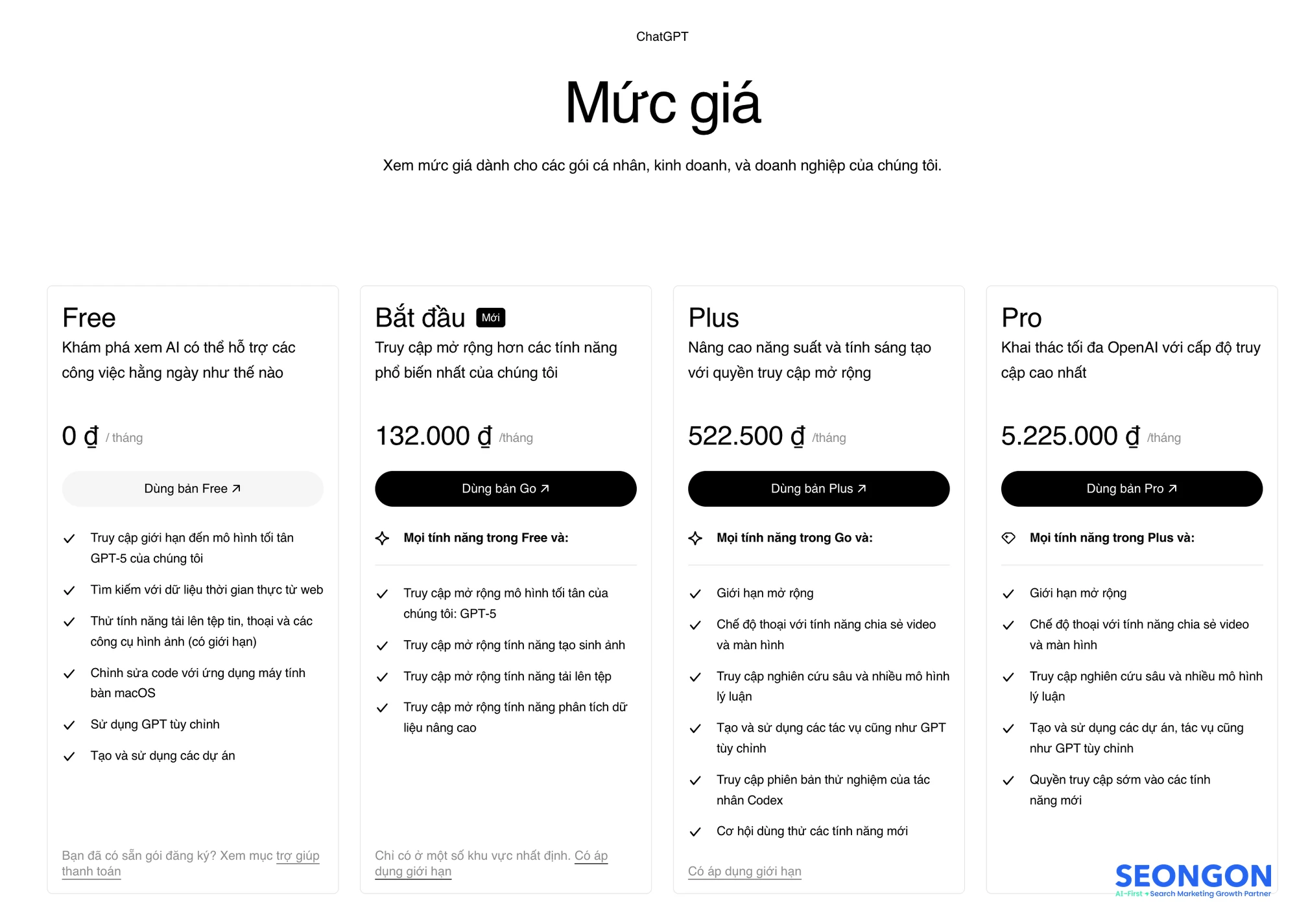 ChatGPT Go và Plus có sự khác biệt về chi phí, hạn mức và quyền truy cập các tính năng nâng cao.