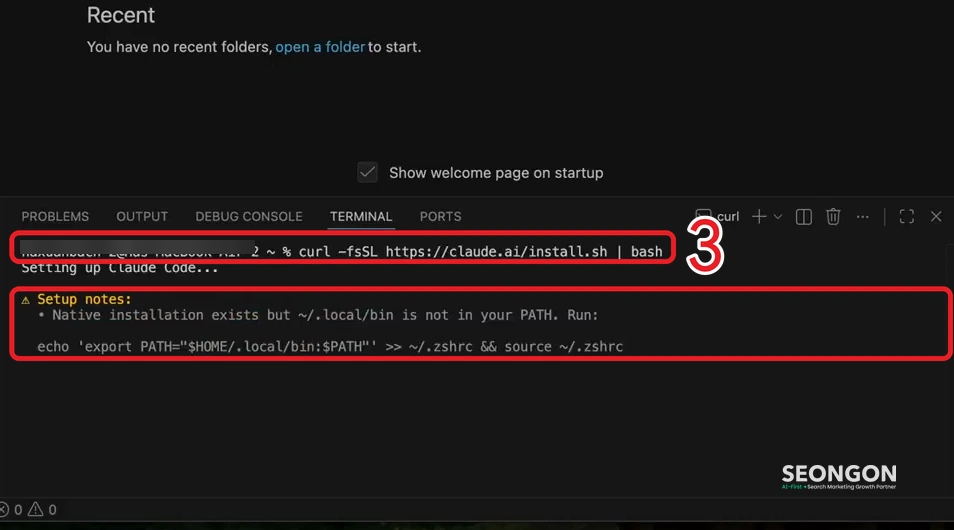 Lệnh cài Claude Code trên macOS và cảnh báo PATH