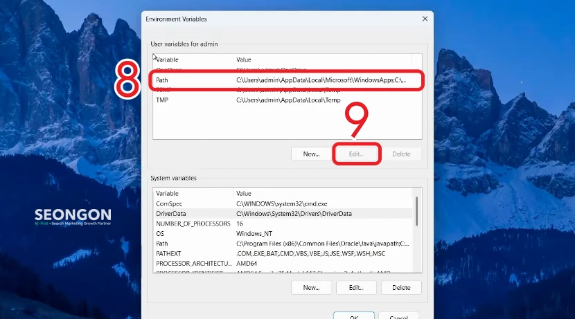 Chọn Path trong Environment Variables