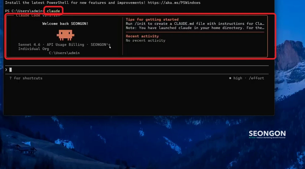 Gõ claude trên PowerShell để mở Claude Code