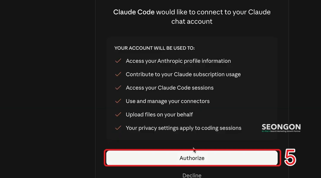 Cho phép Claude Code kết nối tài khoản Claude