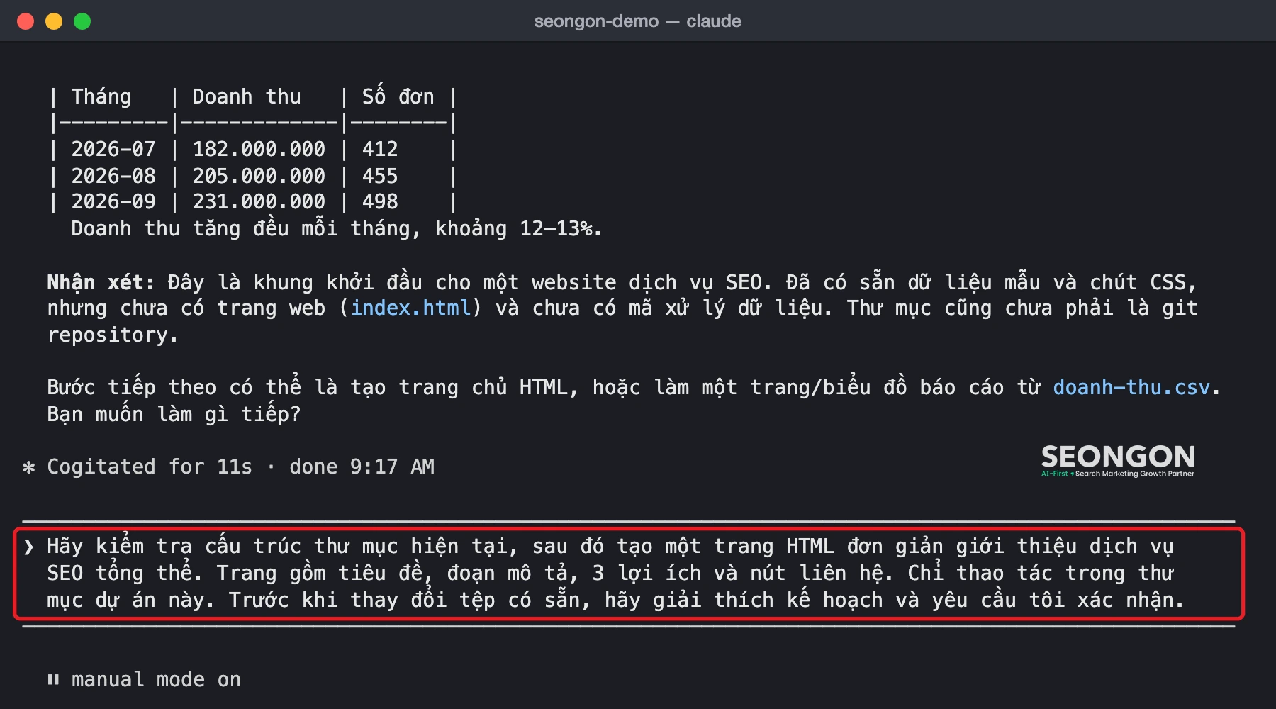 Giao việc đầu tiên cho Claude Code bằng tiếng Việt