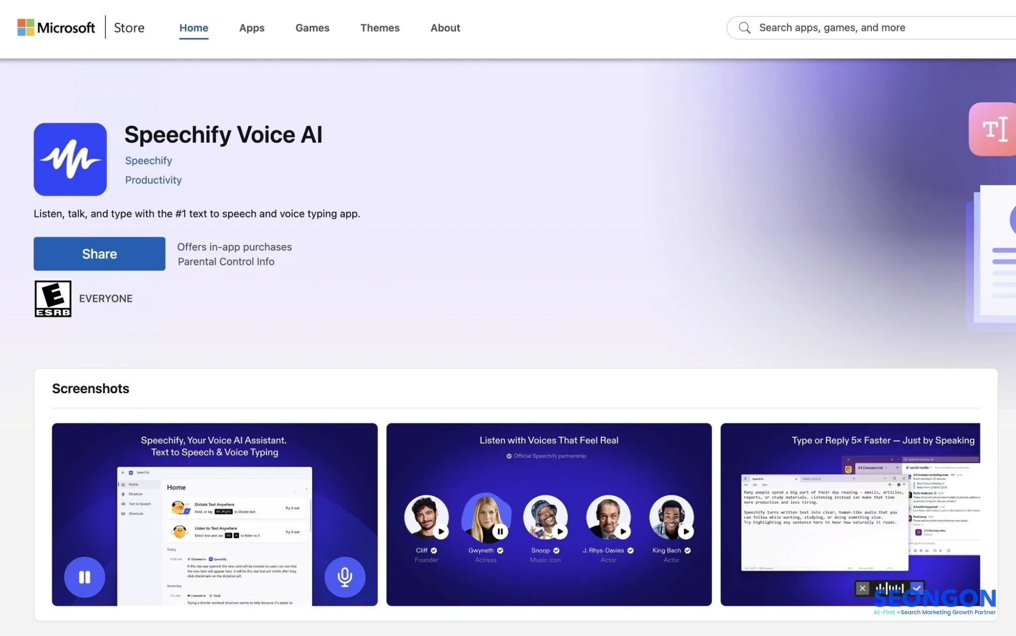 Ảnh minh họa giao diện của Speechify Voice AI