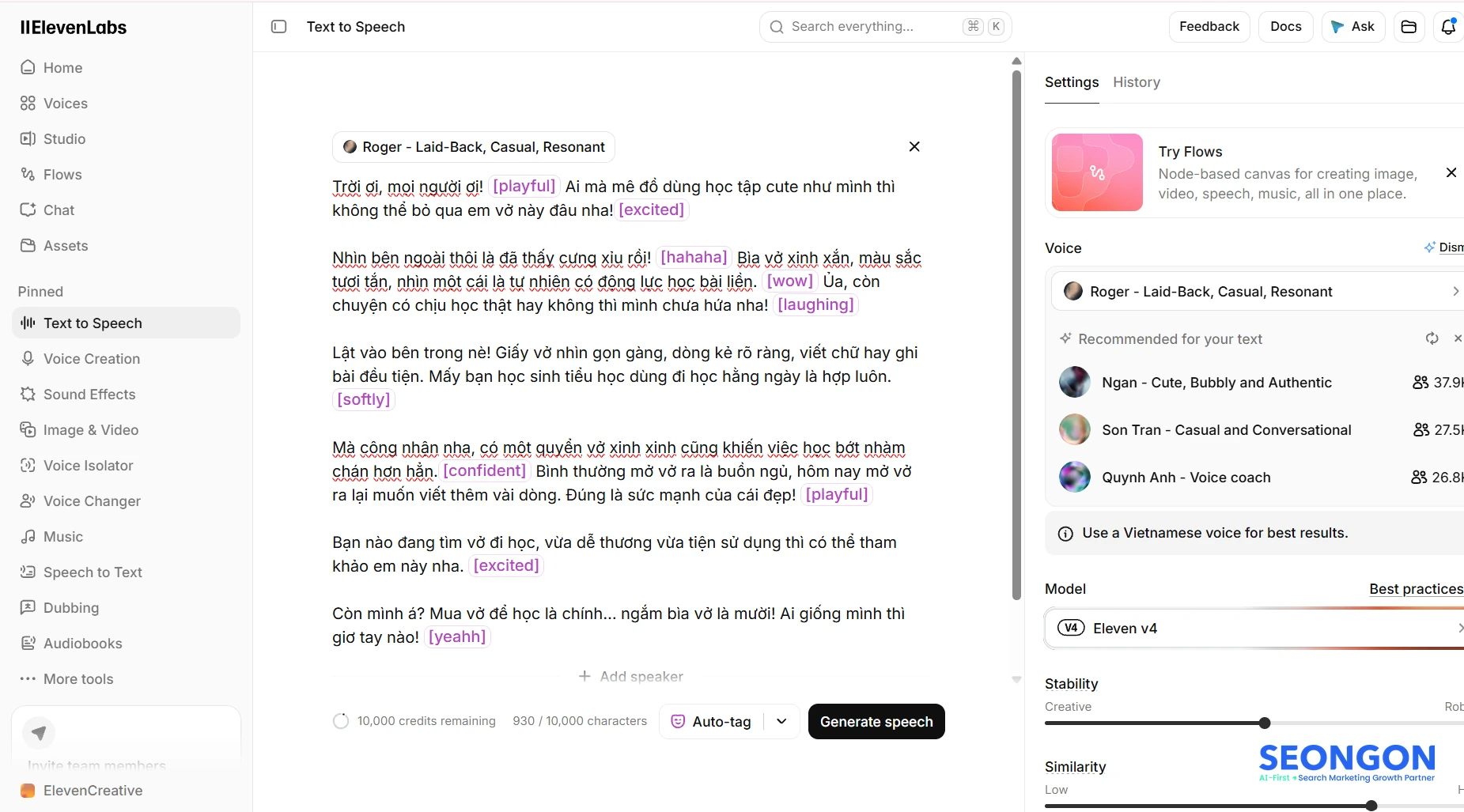 Minh họa một nội dung tạo giọng thuyết minh cho kịch bản review vở trên Tiktok