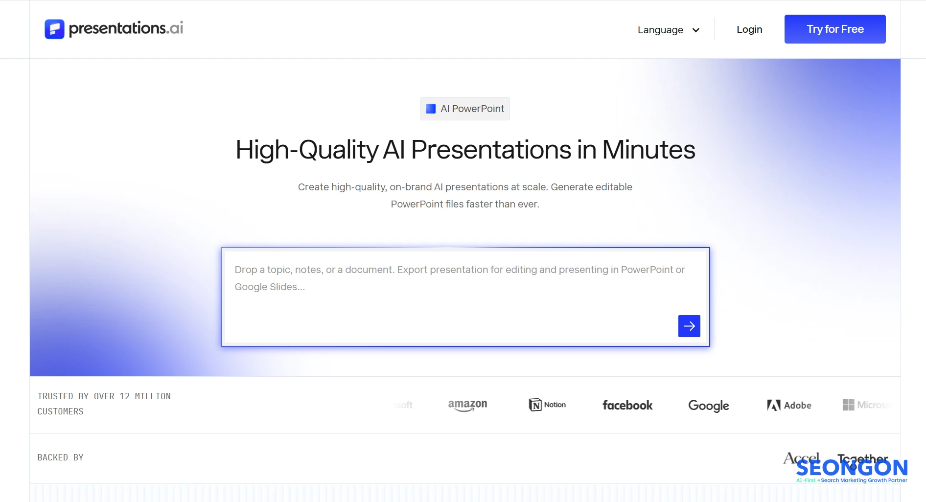 Ảnh minh họa giao diện của Presentations.AI
