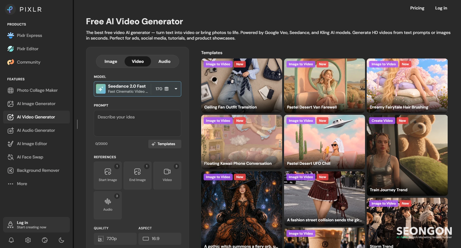 Ảnh minh họa giao diện của Pixlr Video Generator