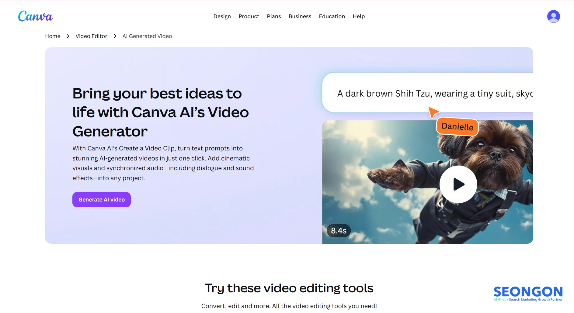Ảnh minh họa giao diện của Canva AI Video.