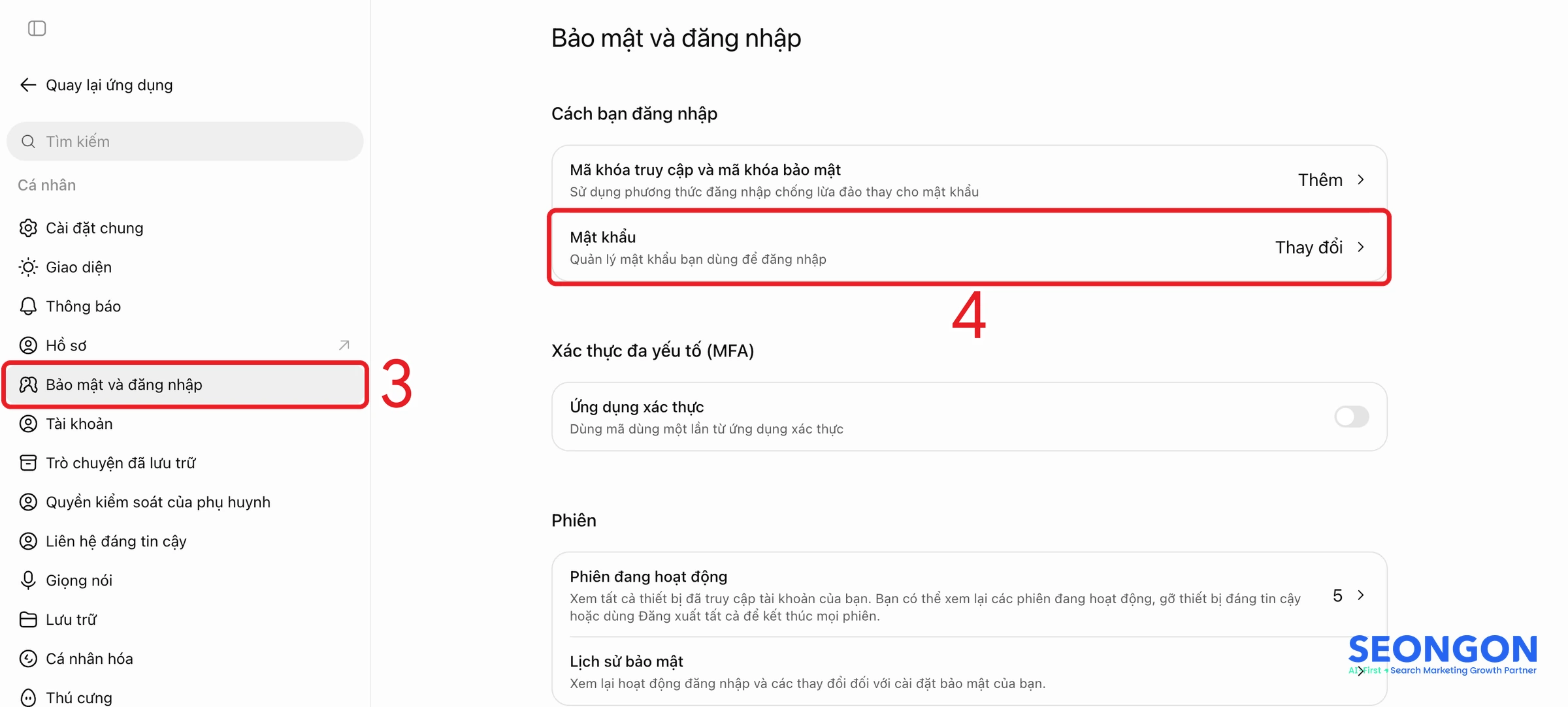 Mục Mật khẩu trong Bảo mật và đăng nhập ChatGPT