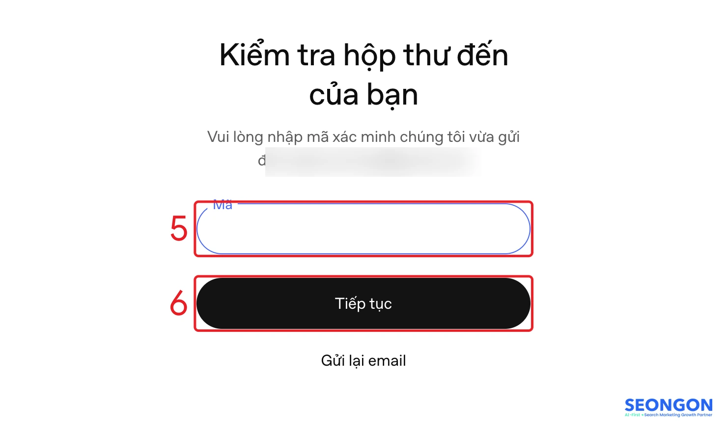 Nhập mã xác minh gửi về email khi đổi mật khẩu ChatGPT