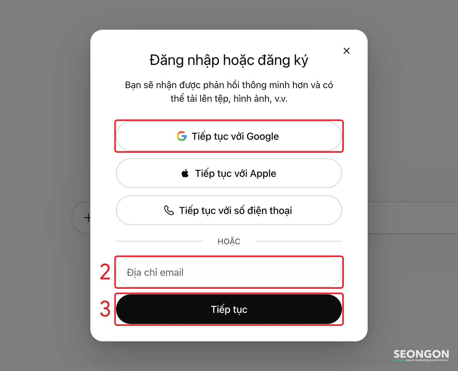 Hộp thoại đăng nhập ChatGPT