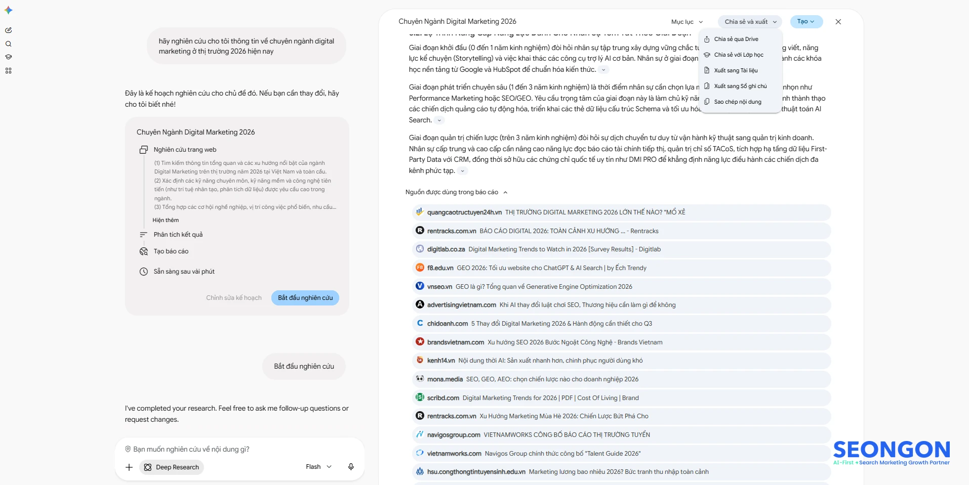 Minh họa cho kết quả nghiên cứu thông tin website trên Gemini