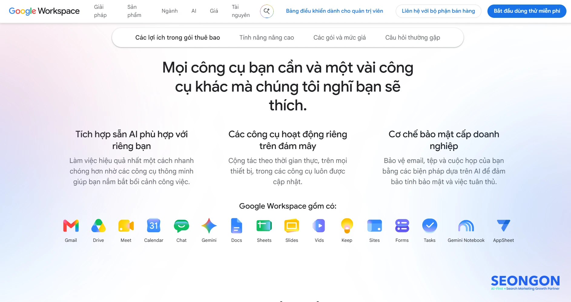 Giao diện của Google Workspace