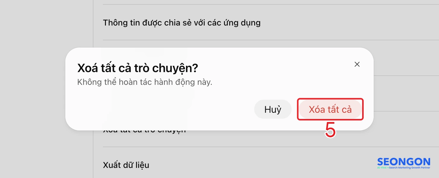 Xác nhận xóa toàn bộ lịch sử ChatGPT