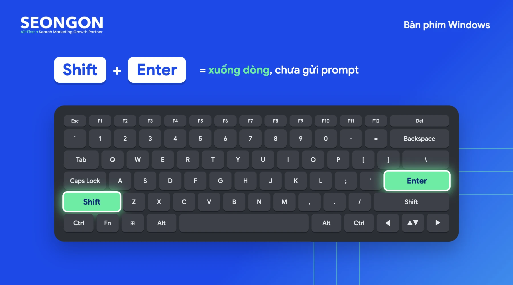 Nhấn đồng thời Shift + Enter để xuống dòng trong ô nhập ChatGPT trên Windows